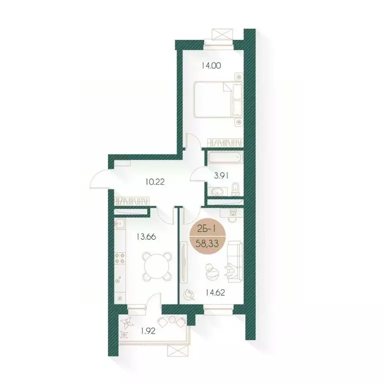 2-к кв. Татарстан, Казань Родины мкр, Наследие жилой комплекс (58.33 ... - Фото 1