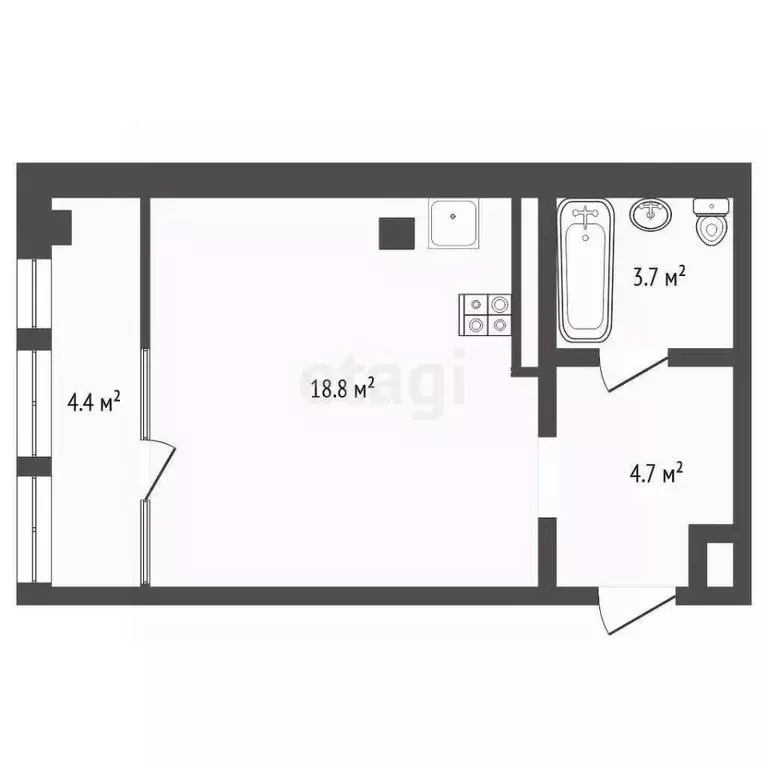 Студия Тюменская область, Тюмень ул. Чернышевского, 2Бк11 (32.1 м) - Фото 1