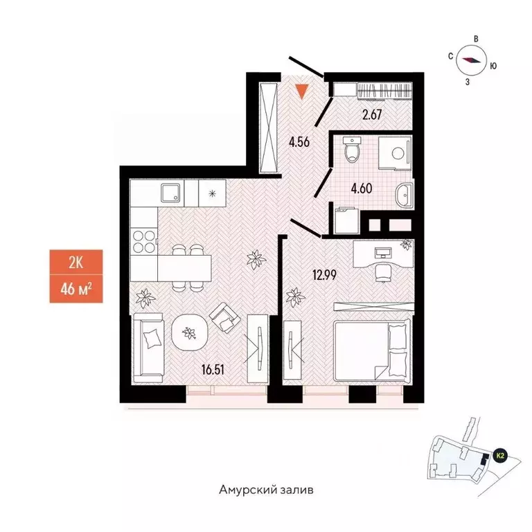 2-к кв. Приморский край, Владивосток просп. 100-летия Владивостока, ... - Фото 1