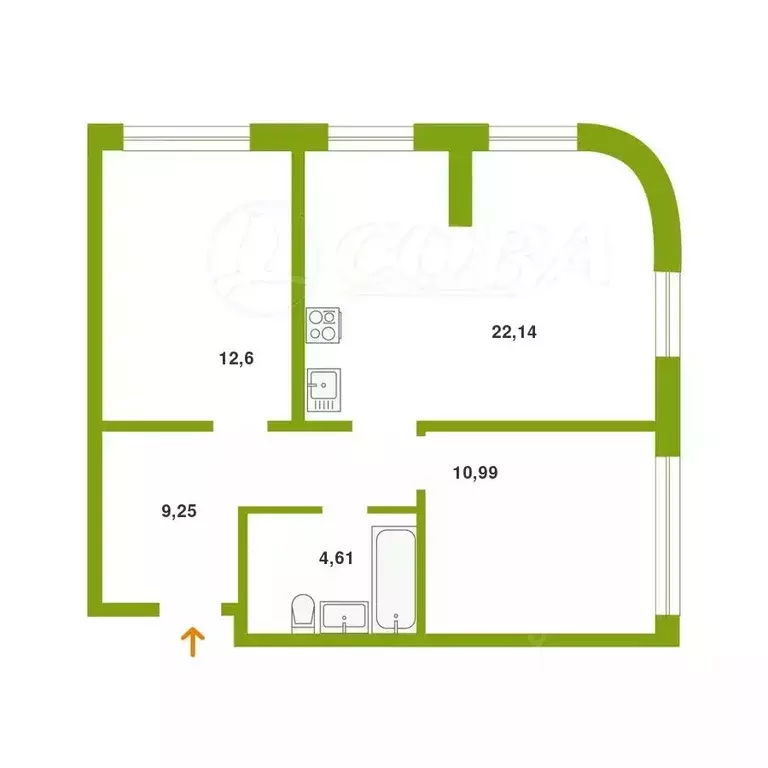 2-к кв. Тюменская область, Тюмень ул. Андрея Кореневского, 7 (59.6 м) - Фото 0