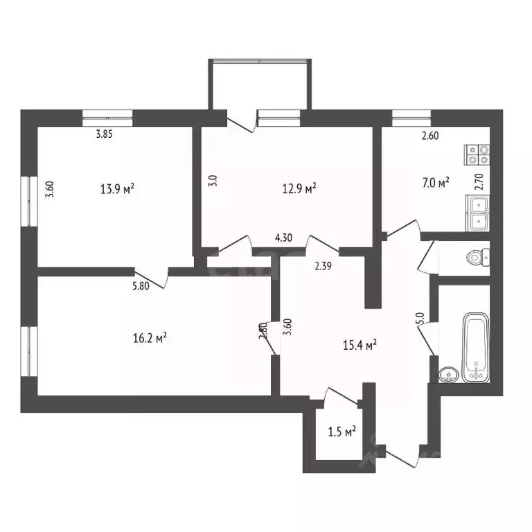 3-к кв. Кемеровская область, Анжеро-Судженск ул. Мира, 24 (72.0 м) - Фото 2