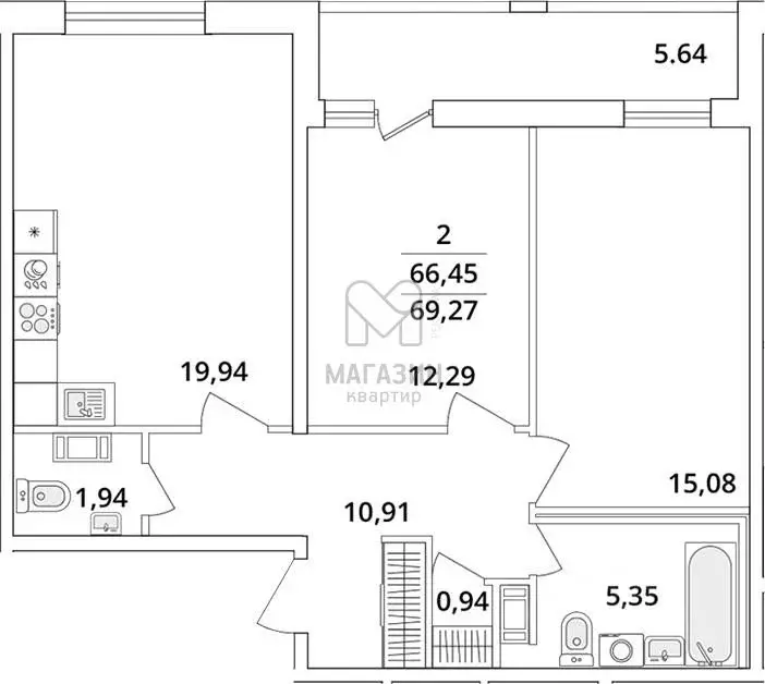 2-к кв. Санкт-Петербург Предпортовая тер.,  (69.27 м) - Фото 0