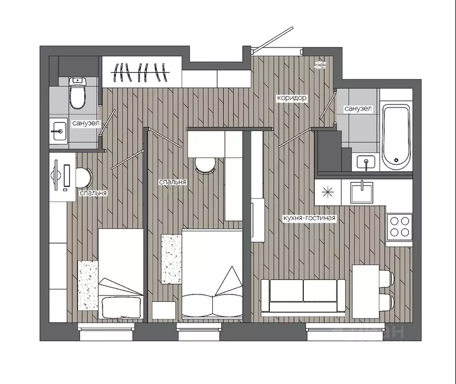 2-к кв. Ханты-Мансийский АО, Сургут 30А мкр,  (43.55 м) - Фото 0