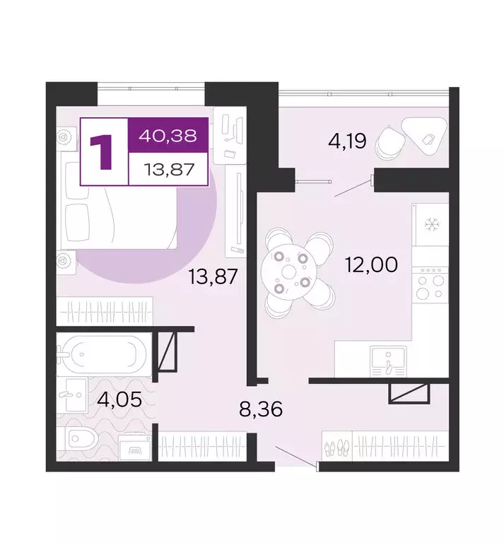 1-комнатная квартира: Брянск, жилой комплекс Д-4 (40.38 м) - Фото 1