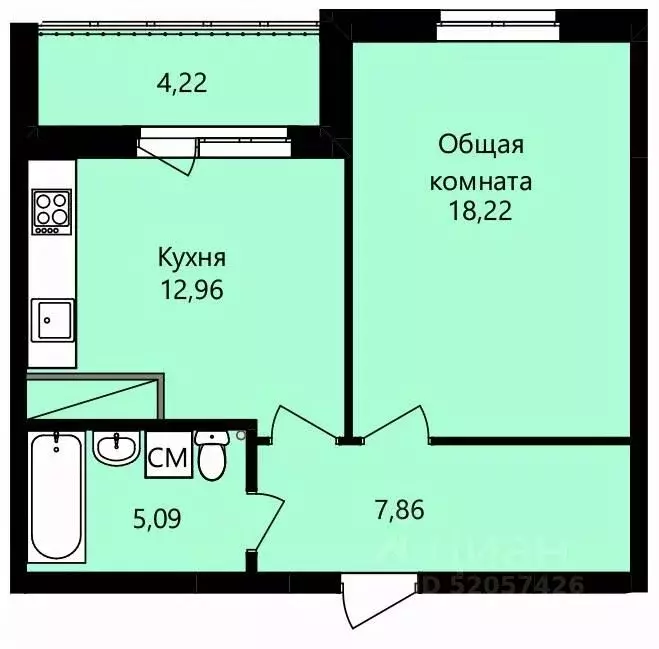 1-к кв. Мордовия, Саранск Юбилейный жилрайон, 4-й мкр,  (46.24 м) - Фото 0