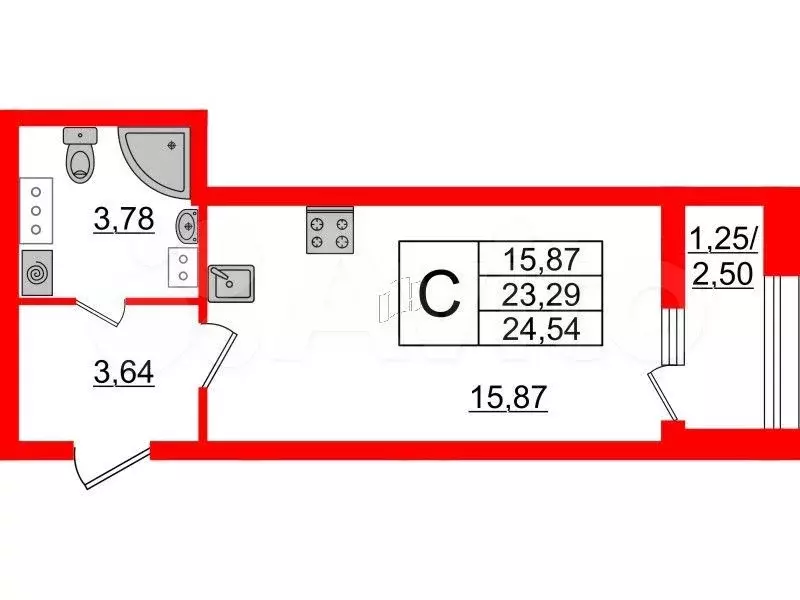 Квартира-студия, 24,5 м, 15/23 эт. - Фото 0