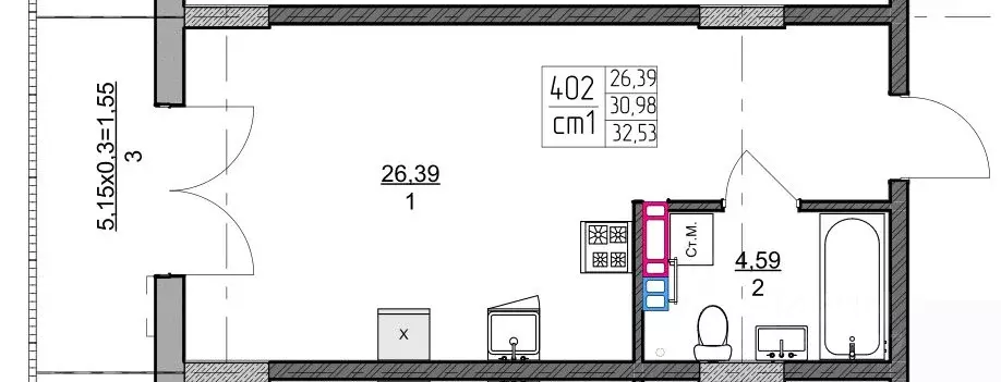 1-к кв. Калининградская область, Зеленоградск ул. Гагарина (31.74 м) - Фото 1