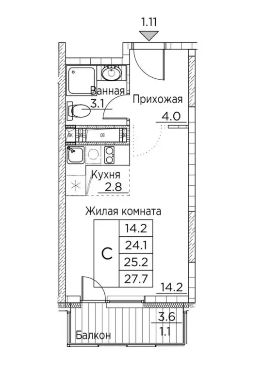 Студия Приморский край, Владивосток ул. Расула Гамзатова, 7к2 (27.7 м) - Фото 0