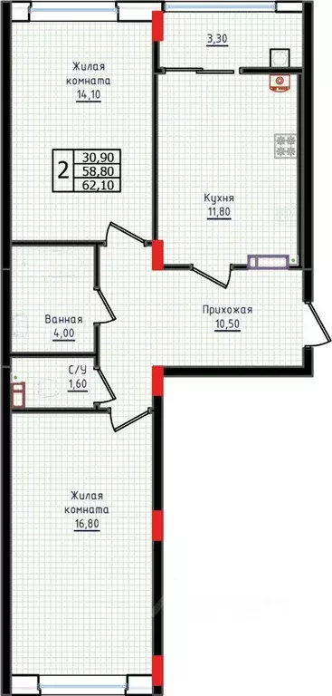 2-к кв. Ставропольский край, Ставрополь ул. Якова Андрюшина, 6 (62.1 ... - Фото 0