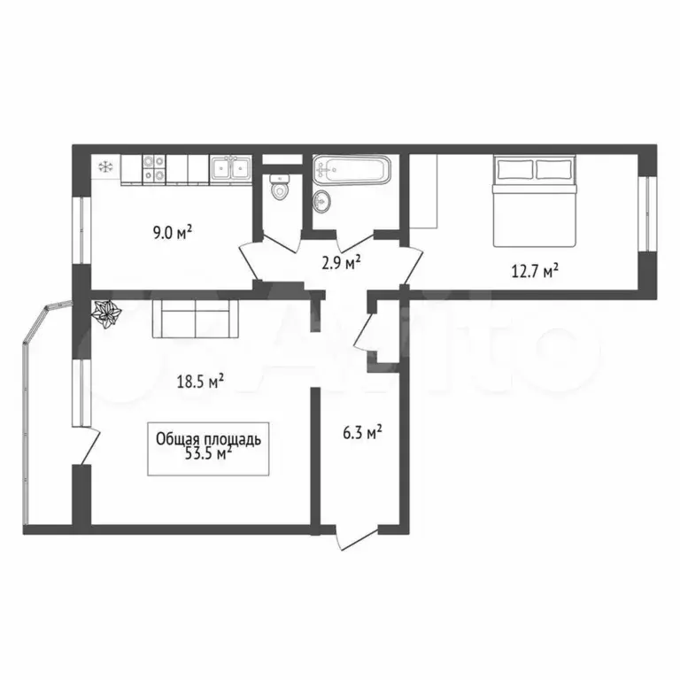 2-к. квартира, 53,5 м, 7/11 эт. - Фото 0