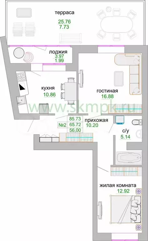 2-к. квартира, 67,7 м, 1/9 эт. - Фото 1