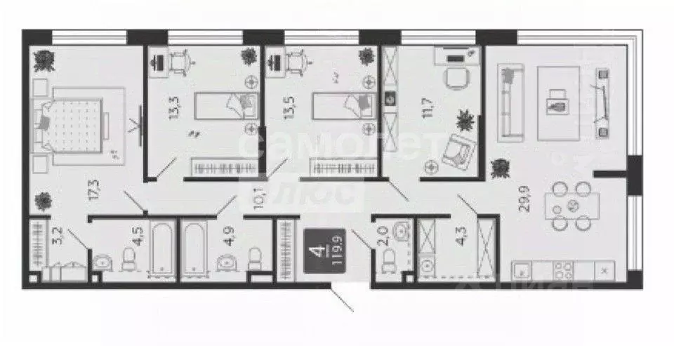 4-к кв. Москва наб. Марка Шагала, 11к3 (120.0 м) - Фото 2
