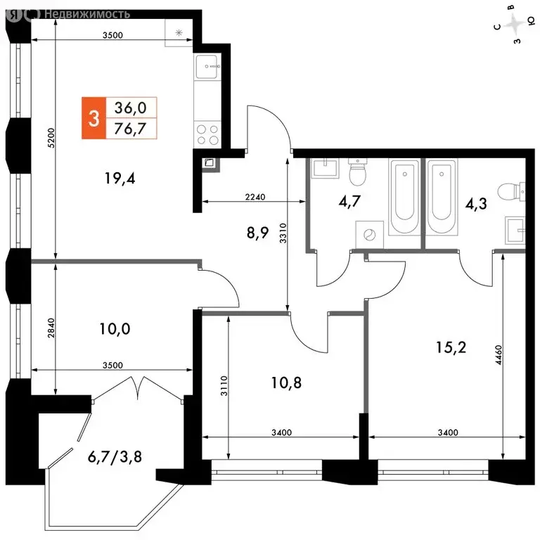 3-комнатная квартира: Нижний Новгород, историческая территория Старый ... - Фото 2