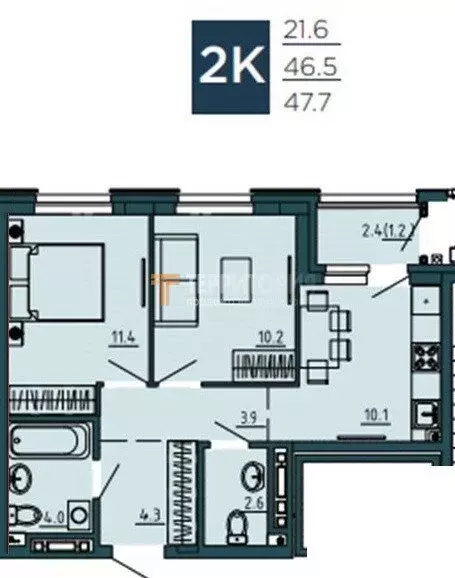 2-комнатная квартира: Пермь, улица Газеты Звезда, 5 (47.7 м) - Фото 1