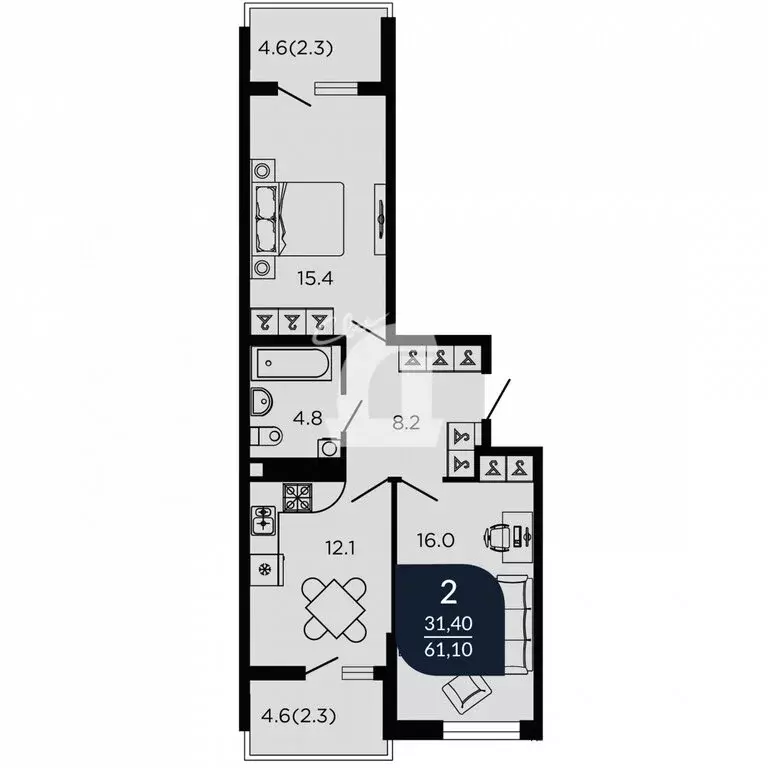 2-комнатная квартира: Краснодар, Конгрессная улица, 41 (61.8 м) - Фото 0