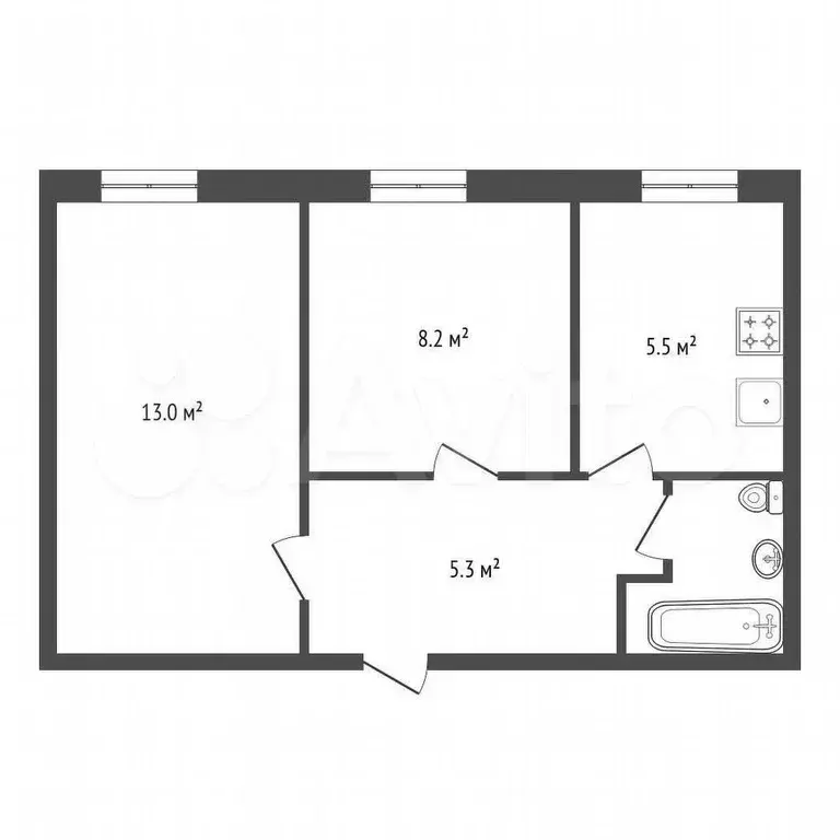 2-к. квартира, 34,7 м, 1/2 эт. - Фото 0