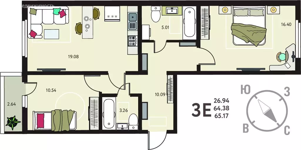 2-комнатная квартира: Курск, улица Энгельса, 115/6 (65.17 м) - Фото 1