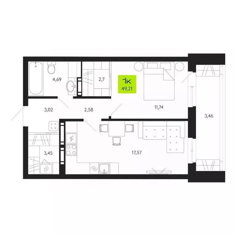 1-к кв. Томская область, Томск Уютный жилой квартал, ул. Маяковского, ... - Фото 1