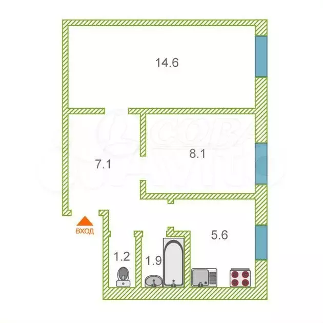 2-к. квартира, 40 м, 1/5 эт. - Фото 0