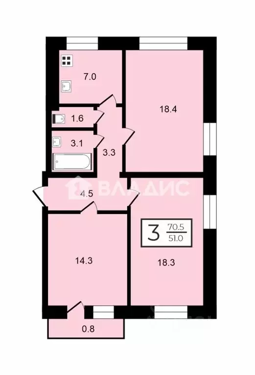 3-к кв. Московская область, Королев ул. К.Д. Трофимова, 12 (70.5 м) - Фото 2