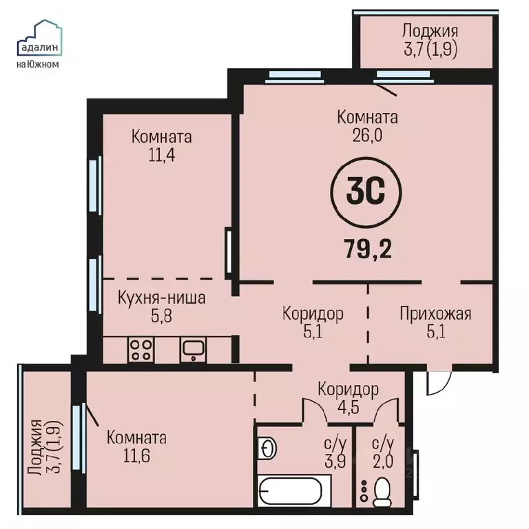 3-к кв. Алтайский край, Барнаул городской округ, Южный рп  (79.2 м) - Фото 0