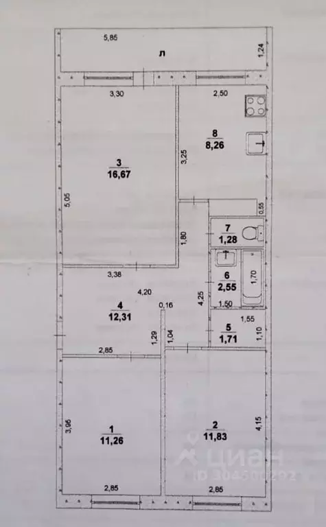 3-к кв. Ульяновская область, Ульяновск ул. Варейкиса, 29А (65.9 м) - Фото 1