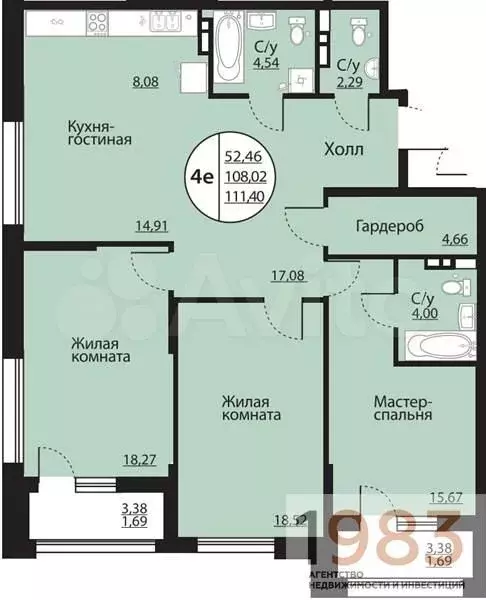 3-к. квартира, 111,4 м, 8/24 эт. - Фото 0