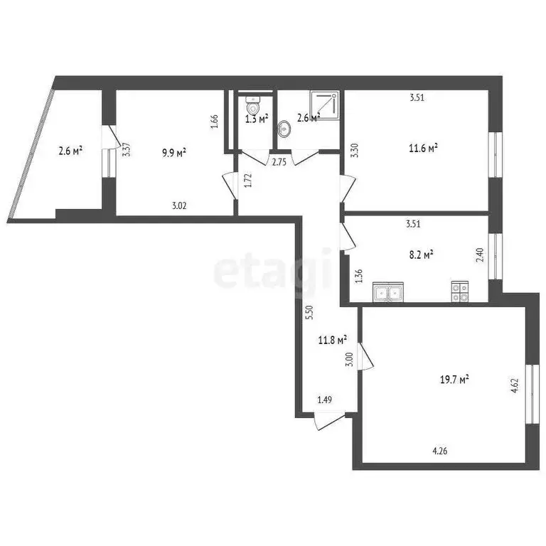 3-комнатная квартира: Альметьевск, улица Ленина, 189 (65.1 м) - Фото 1