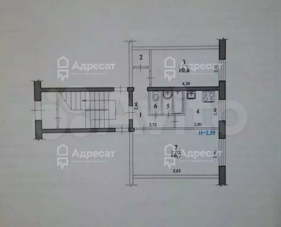 2-к. квартира, 43,8 м, 1/5 эт. - Фото 0