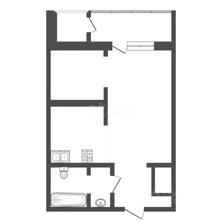 Студия Тюменская область, Тюмень ул. Ю.-Р.Г. Эрвье, 24к2 (30.3 м) - Фото 1