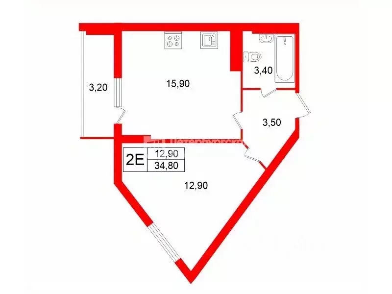 1-к кв. Санкт-Петербург пос. Шушары, просп. Новгородский, 4 (34.8 м) - Фото 2