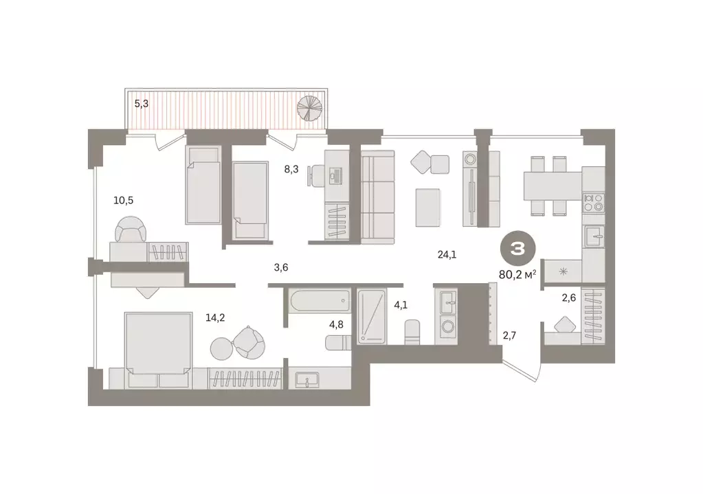 3-к квартира, 80.7 м - Фото 0