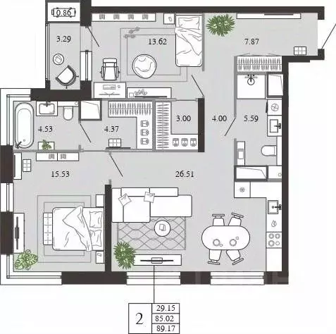2-к кв. Тульская область, Тула ул. Фридриха Энгельса, 74 (89.17 м) - Фото 1