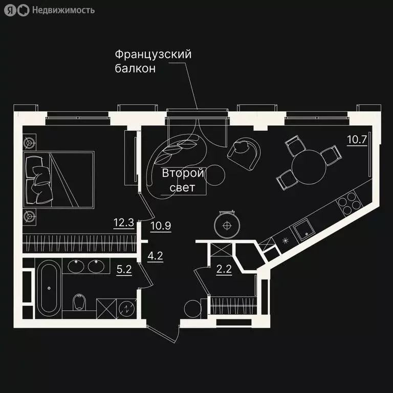 2-комнатная квартира: Тюмень, улица Щербакова, 2к3 (45.41 м) - Фото 0