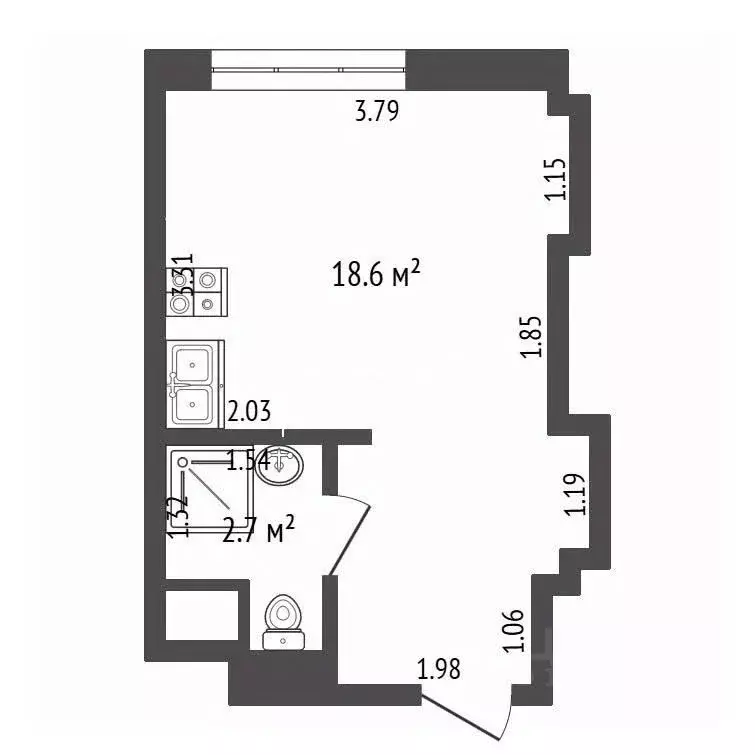 Студия Москва ул. Стромынка, 19К2 (21.3 м) - Фото 1