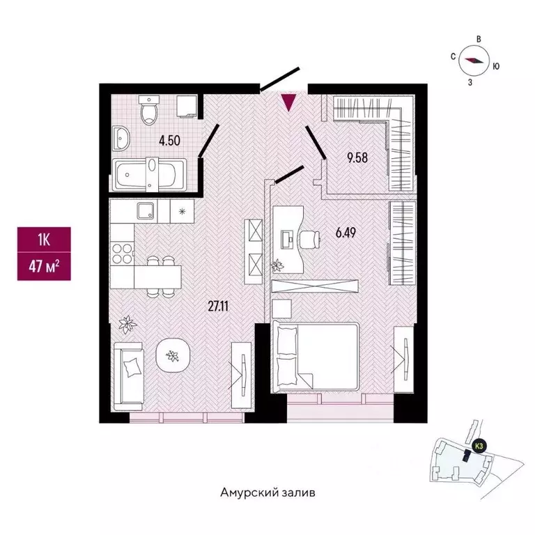 1-к кв. Приморский край, Владивосток просп. 100-летия Владивостока, ... - Фото 2