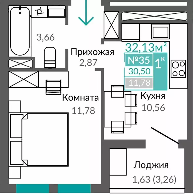 1-к кв. Крым, Симферополь Горизонты жилой комплекс (30.5 м) - Фото 0