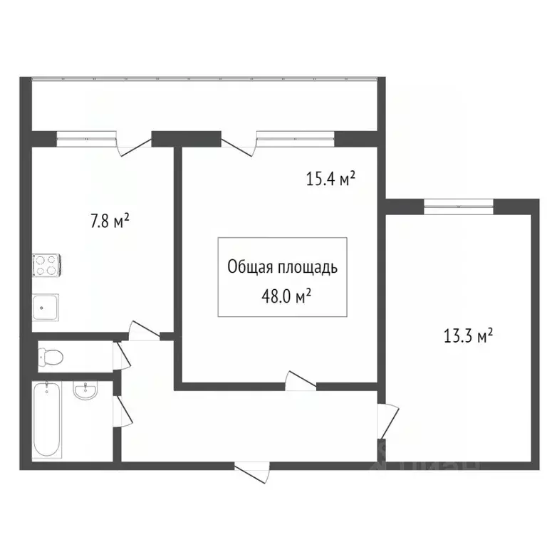 2-к кв. Томская область, Томск ул. Ференца Мюнниха, 3 (48.4 м) - Фото 1