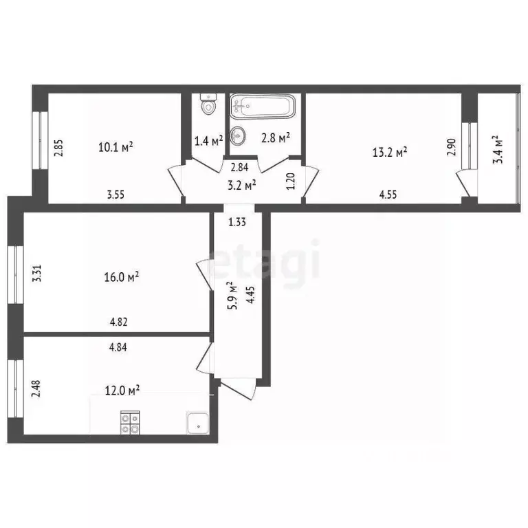 3-к кв. Ростовская область, Ростов-на-Дону Северный мкр, ул. ... - Фото 2