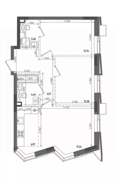 3-к кв. Татарстан, Казань Вознесенский Квартал жилой комплекс (68.84 ... - Фото 1