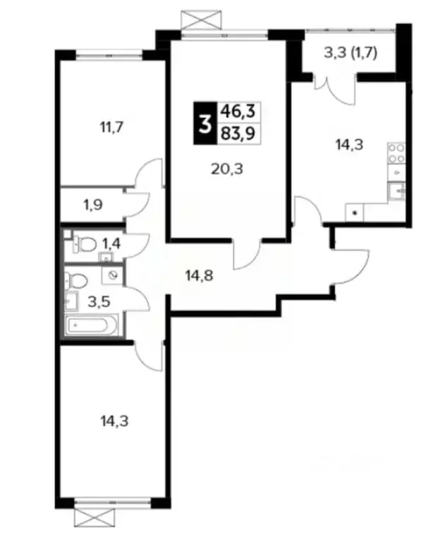 3-к кв. Москва Ленинградское ш., 228к6 (83.9 м) - Фото 0