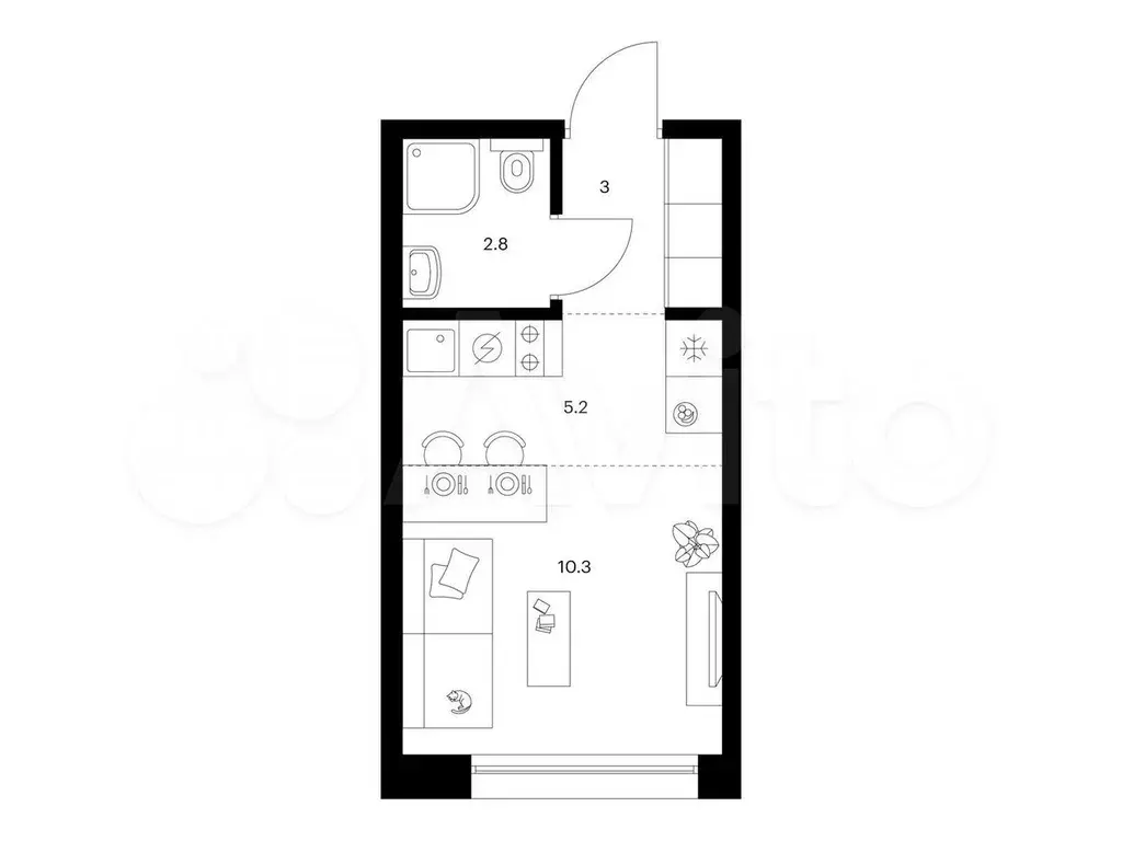 Квартира-студия, 21,3 м, 1/12 эт. - Фото 0