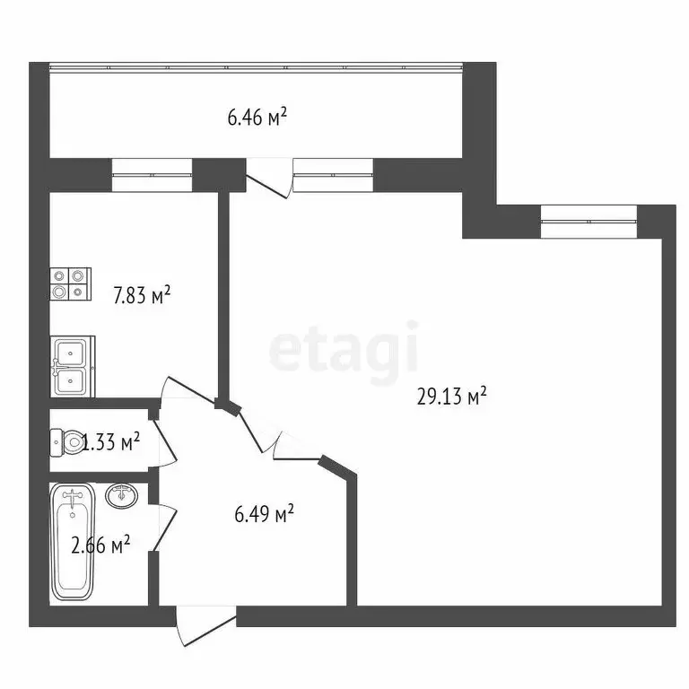 1-комнатная квартира: Тюмень, Газопромысловая улица, 6 (46.5 м) - Фото 1