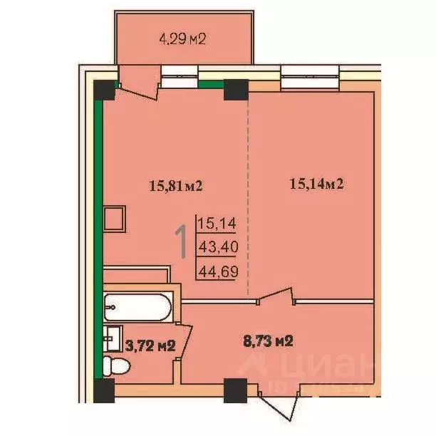 1-к кв. Бурятия, Улан-Удэ 140А мкр, 42к1 (44.69 м) - Фото 1