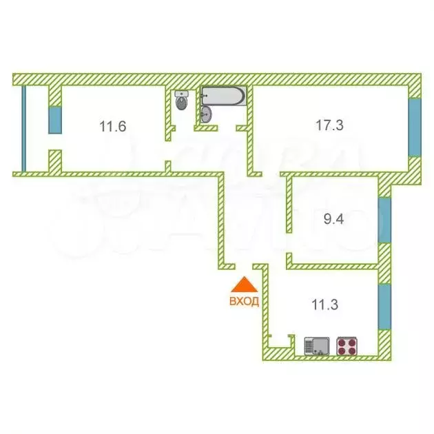 3-к. квартира, 65,5 м, 2/5 эт. - Фото 0