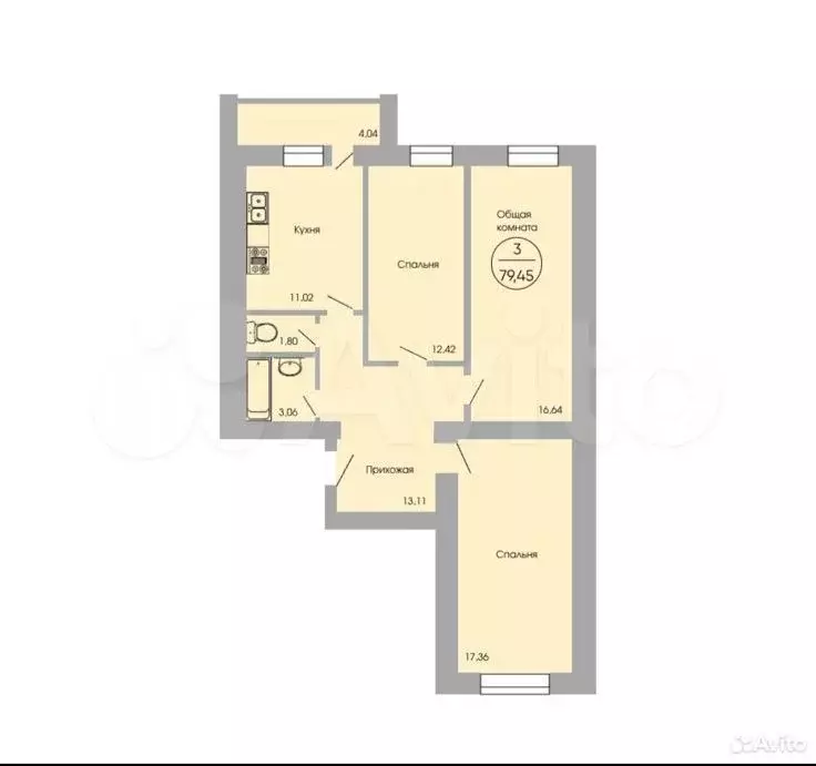 3-к. квартира, 79,5 м, 7/10 эт. - Фото 0