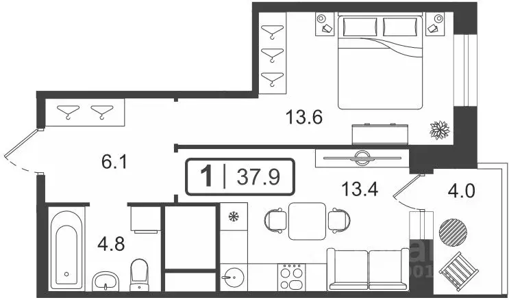 1-к кв. Тюменская область, Тюмень ул. Мельникайте, 2к18 (37.95 м) - Фото 0