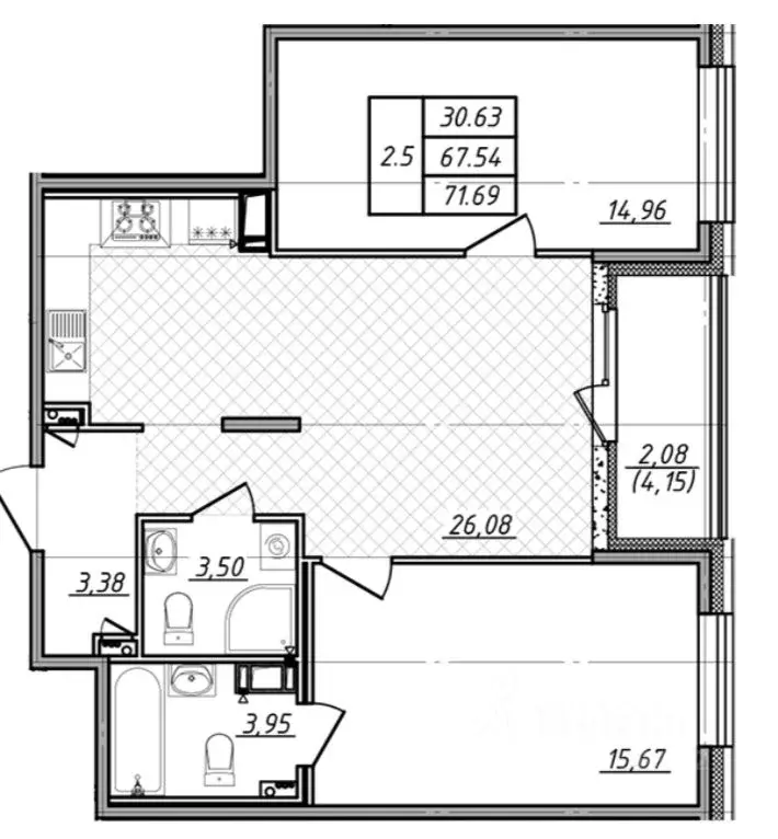 2-к кв. Санкт-Петербург Белоостровская ул., 10к2 (70.0 м) - Фото 0