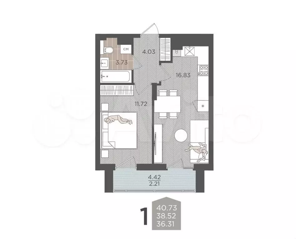 1-к. квартира, 38,5 м, 7/9 эт. - Фото 1