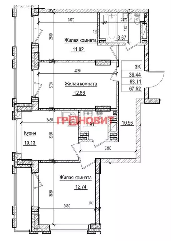 3-комнатная квартира: Новосибирск, Фабричная улица, 65/4 (63 м) - Фото 0